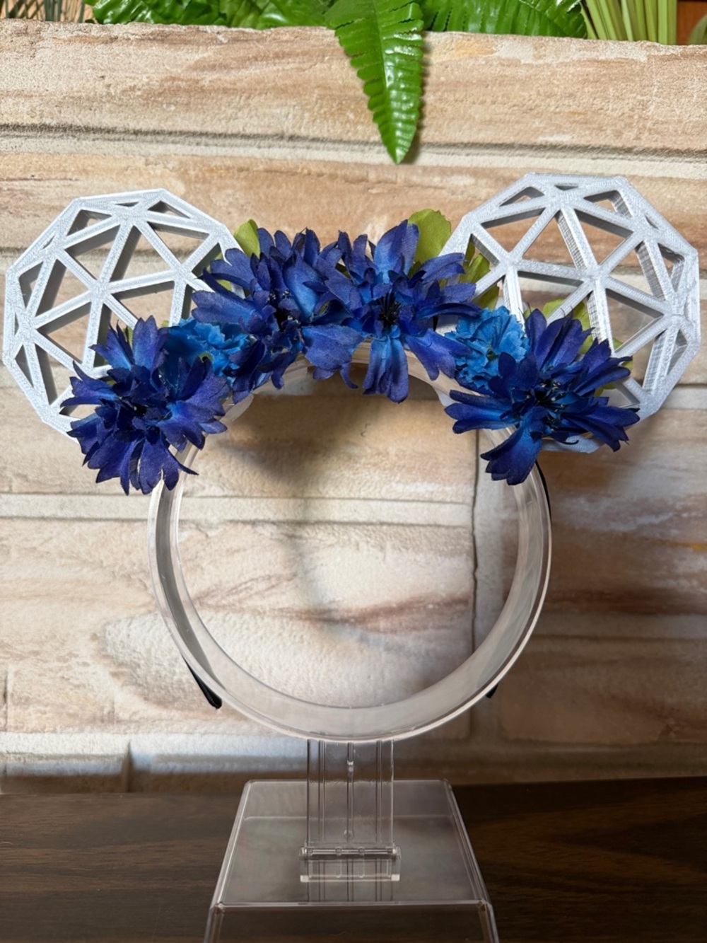 Disney Blue Floral Crystal Geometry Ears Headband